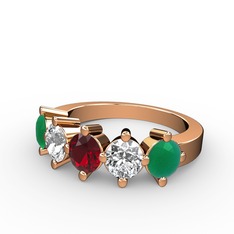 5 Taşlı Yüzük - Garnet, swarovski ve kök zümrüt 14 ayar rose altın yüzük #1bf6xuk