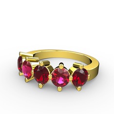 5 Taşlı Yüzük - Garnet ve rodolit garnet 925 ayar altın kaplama gümüş yüzük #1bf8f4k