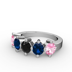 5 Taşlı Yüzük - Siyah zirkon, lab safir ve pembe kuvars 18 ayar beyaz altın yüzük #1bgbwe6