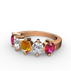 5 Taşlı Yüzük - Sitrin, pırlanta ve rodolit garnet 18 ayar rose altın yüzük (1.32 karat) #1bghomd