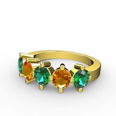 Yeşil kuvars ve sitrin 925 ayar altın kaplama gümüş yüzük