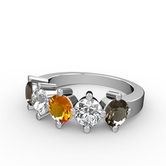 5 Taşlı Yüzük - Sitrin, swarovski ve dumanlı kuvars 925 ayar gümüş yüzük #1bivhho