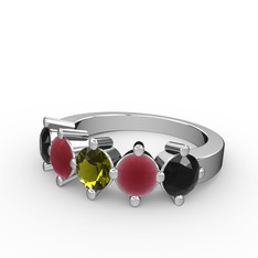 Peridot, kök yakut ve siyah zirkon 925 ayar gümüş yüzük