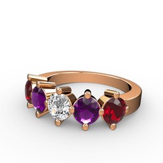 5 Taşlı Yüzük - Pırlanta, ametist ve garnet 14 ayar rose altın yüzük (0.66 karat) #1blah8z