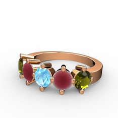 Akuamarin, kök yakut ve peridot 14 ayar rose altın yüzük