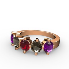 Garnet, dumanlı kuvars ve ametist 925 ayar rose altın kaplama gümüş yüzük