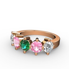 5 Taşlı Yüzük - Yeşil kuvars, pembe kuvars ve swarovski 14 ayar rose altın yüzük #1bthv6k