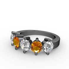 Swarovski ve sitrin 925 ayar siyah rodyum kaplama gümüş yüzük
