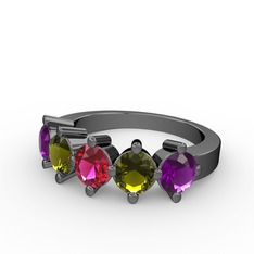 Rodolit garnet, peridot ve ametist 925 ayar siyah rodyum kaplama gümüş yüzük