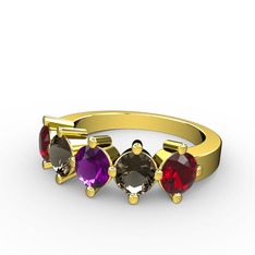 5 Taşlı Yüzük - Ametist, dumanlı kuvars ve garnet 8 ayar altın yüzük #1c2quhv