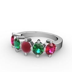5 Taşlı Yüzük - Kök yakut, yeşil kuvars ve rodolit garnet 925 ayar gümüş yüzük #1c4qadw