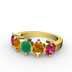 5 Taşlı Yüzük - Kök zümrüt, sitrin ve rodolit garnet 14 ayar altın yüzük #1c607if