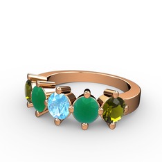 Akuamarin, kök zümrüt ve peridot 14 ayar rose altın yüzük