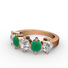 5 Taşlı Yüzük - Beyaz zirkon, kök zümrüt ve swarovski 14 ayar rose altın yüzük #1ckvl4p
