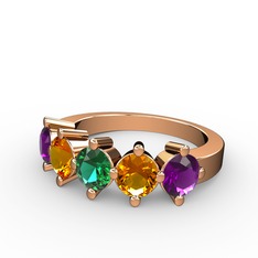 Yeşil kuvars, sitrin ve ametist 925 ayar rose altın kaplama gümüş yüzük