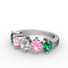 5 Taşlı Yüzük - Pırlanta, pembe kuvars ve yeşil kuvars 14 ayar beyaz altın yüzük (0.66 karat) #1d0xgng