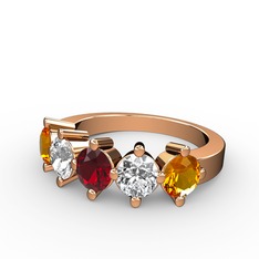 Garnet, beyaz zirkon ve sitrin 8 ayar rose altın yüzük