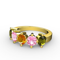 5 Taşlı Yüzük - Sitrin, pembe kuvars ve peridot 18 ayar altın yüzük #1d9cmqh
