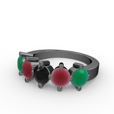 Siyah zirkon, kök yakut ve kök zümrüt 925 ayar siyah rodyum kaplama gümüş yüzük