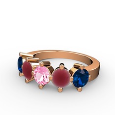 5 Taşlı Yüzük - Pembe kuvars, kök yakut ve lab safir 8 ayar rose altın yüzük #1dgmjkw