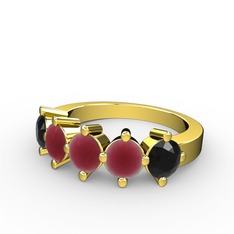 5 Taşlı Yüzük - Kök yakut ve siyah zirkon 14 ayar altın yüzük #1dmk2qw