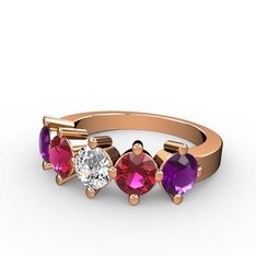 Swarovski, rodolit garnet ve ametist 8 ayar rose altın yüzük