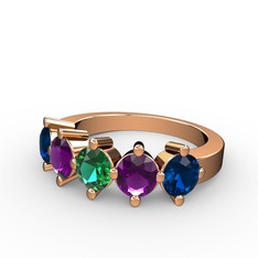 5 Taşlı Yüzük - Yeşil kuvars, ametist ve lab safir 925 ayar rose altın kaplama gümüş yüzük #1dtfbog