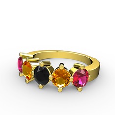5 Taşlı Yüzük - Siyah zirkon, sitrin ve rodolit garnet 14 ayar altın yüzük #1dyimob