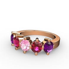Pembe kuvars, rodolit garnet ve ametist 14 ayar rose altın yüzük