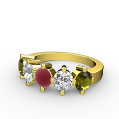 5 Taşlı Yüzük - Kök yakut, swarovski ve peridot 14 ayar altın yüzük #1e9b2dm
