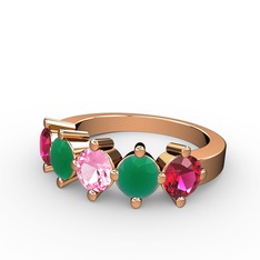 Pembe kuvars, kök zümrüt ve rodolit garnet 18 ayar rose altın yüzük