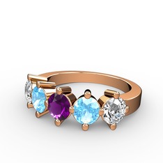 5 Taşlı Yüzük - Ametist, akuamarin ve pırlanta 18 ayar rose altın yüzük (1.32 karat) #1ekrsbd