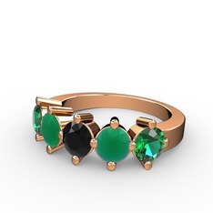 5 Taşlı Yüzük - Siyah zirkon, kök zümrüt ve yeşil kuvars 18 ayar rose altın yüzük #1em6d8h