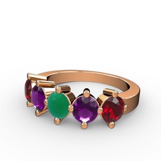5 Taşlı Yüzük - Kök zümrüt, ametist ve garnet 8 ayar rose altın yüzük #1f5ln48