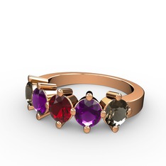 Garnet, ametist ve dumanlı kuvars 18 ayar rose altın yüzük