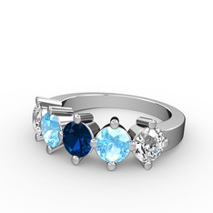 5 Taşlı Yüzük - Lab safir, akuamarin ve pırlanta 8 ayar beyaz altın yüzük (1.32 karat) #1fcqer1