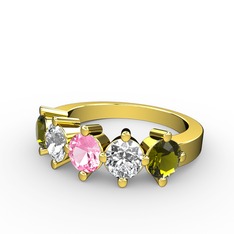 5 Taşlı Yüzük - Pembe kuvars, pırlanta ve peridot 8 ayar altın yüzük (1.32 karat) #1feaytr