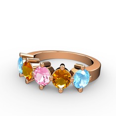 5 Taşlı Yüzük - Pembe kuvars, sitrin ve akuamarin 8 ayar rose altın yüzük #1ffb0eu