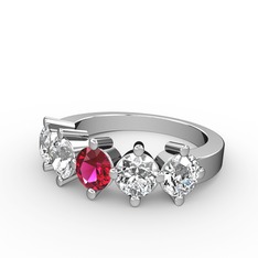 5 Taşlı Yüzük - Rodolit garnet ve swarovski 14 ayar beyaz altın yüzük #1fk669r