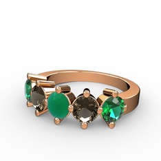 5 Taşlı Yüzük - Kök zümrüt, dumanlı kuvars ve yeşil kuvars 14 ayar rose altın yüzük #1fqrp6y