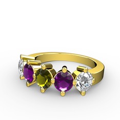 Peridot, ametist ve swarovski 18 ayar altın yüzük