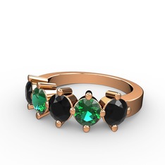 5 Taşlı Yüzük - Siyah zirkon ve yeşil kuvars 14 ayar rose altın yüzük #1fzyob9