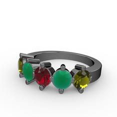 5 Taşlı Yüzük - Garnet, kök zümrüt ve peridot 925 ayar siyah rodyum kaplama gümüş yüzük #1g3zl2n