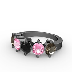 5 Taşlı Yüzük - Siyah zirkon, pembe kuvars ve dumanlı kuvars 925 ayar siyah rodyum kaplama gümüş yüzük #1g91dtw