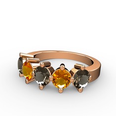 5 Taşlı Yüzük - Dumanlı kuvars ve sitrin 8 ayar rose altın yüzük #1gdjs5h