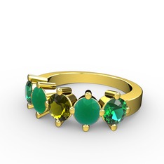 5 Taşlı Yüzük - Peridot, kök zümrüt ve yeşil kuvars 14 ayar altın yüzük #1gegi0g