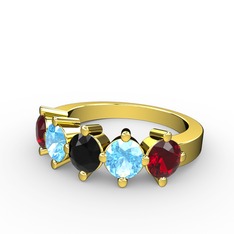 5 Taşlı Yüzük - Siyah zirkon, akuamarin ve garnet 8 ayar altın yüzük #1gi9ixo