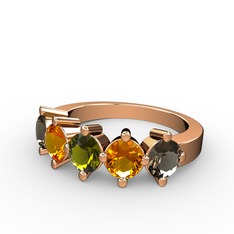5 Taşlı Yüzük - Peridot, sitrin ve dumanlı kuvars 8 ayar rose altın yüzük #1gj6kt7