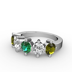 5 Taşlı Yüzük - Yeşil kuvars, beyaz zirkon ve peridot 925 ayar gümüş yüzük #1gs8snv