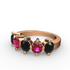 5 Taşlı Yüzük - Siyah zirkon ve rodolit garnet 925 ayar rose altın kaplama gümüş yüzük #1gxl074